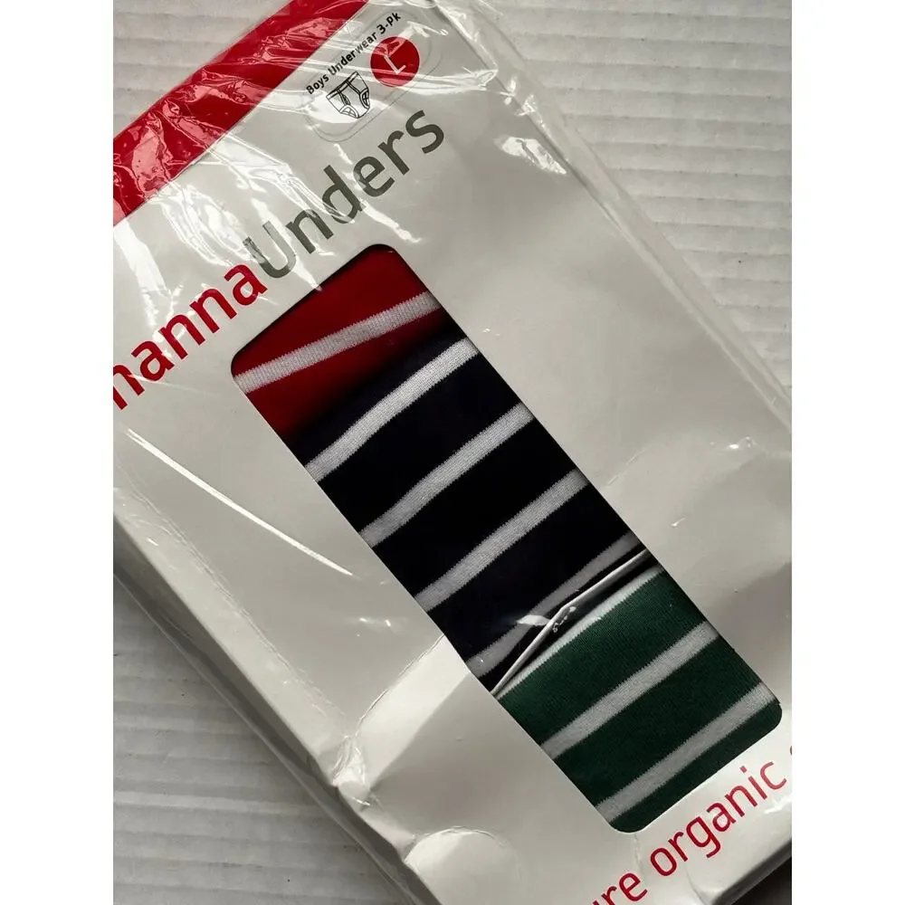 Hanna Andersson Boys Striped Underwear 3Pack SzL NEW Sealed Organic Cotton NIB